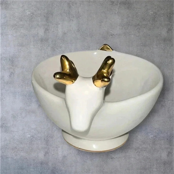 Mudpie White Ceramic Reindeer Bowl with Gold Antlers – Holiday Decor - Picture 2 of 5